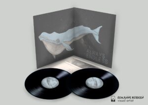 Vinyl album inside cover mockup with illustration of Whale floating in space.