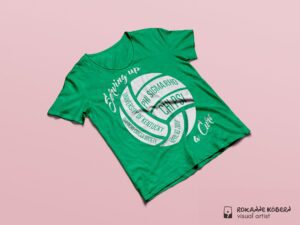 Kelly Green T-Shirt with White Volleyball Illustration. Serving up a Cure.